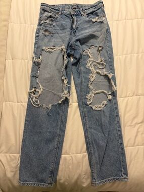 American Eagle Outfitters Distressed Light Blue Straight-Leg Jeans